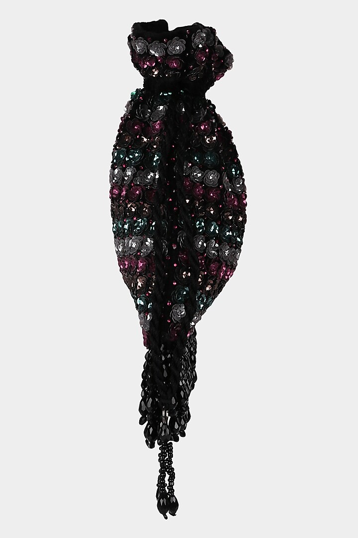 Black Embroidered Handmade Potli by Aanchal Sayal at Pernia's Pop Up Shop