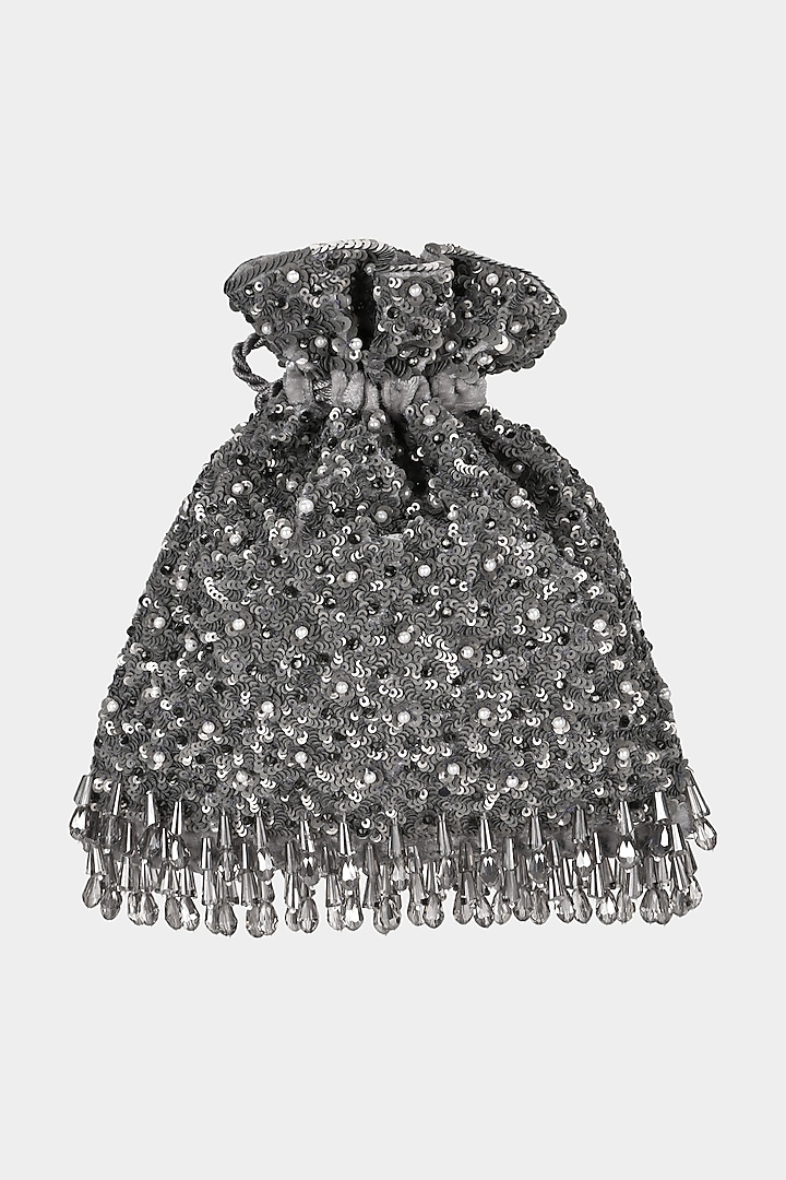 Deep Silver Embroidered Handmade Potli by Aanchal Sayal at Pernia's Pop Up Shop