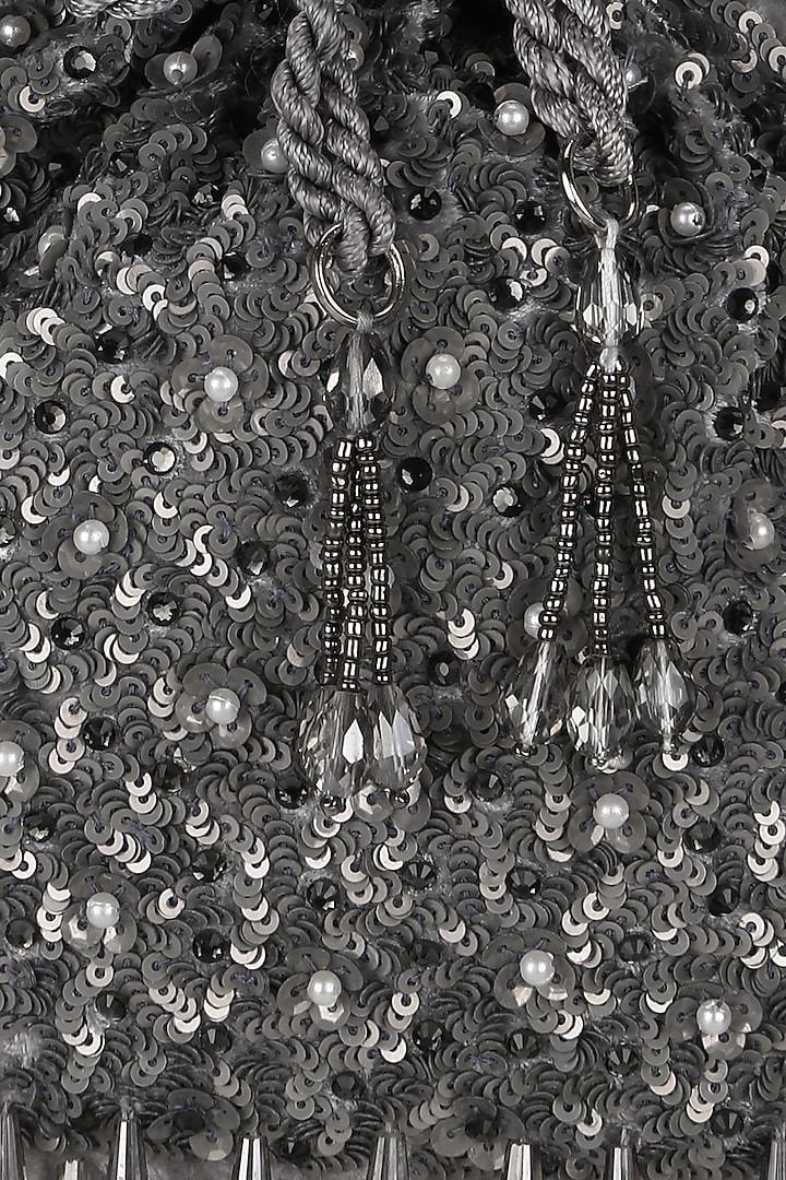 Deep Silver Embroidered Handmade Potli by Aanchal Sayal at Pernia's Pop Up Shop