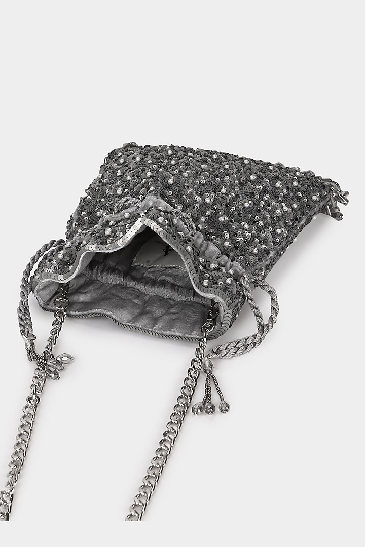 Deep Silver Embroidered Handmade Potli by Aanchal Sayal at Pernia's Pop Up Shop