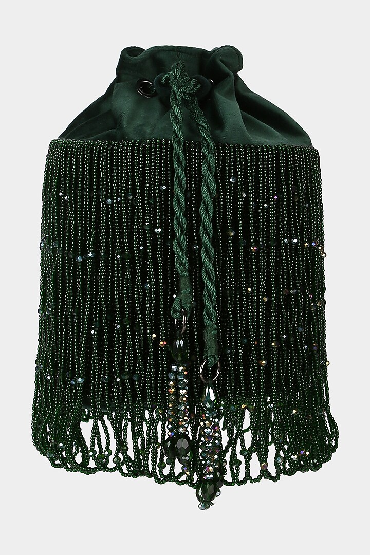 Emerald Green Hand Embroidered Bucket Bag by Aanchal Sayal at Pernia's Pop Up Shop