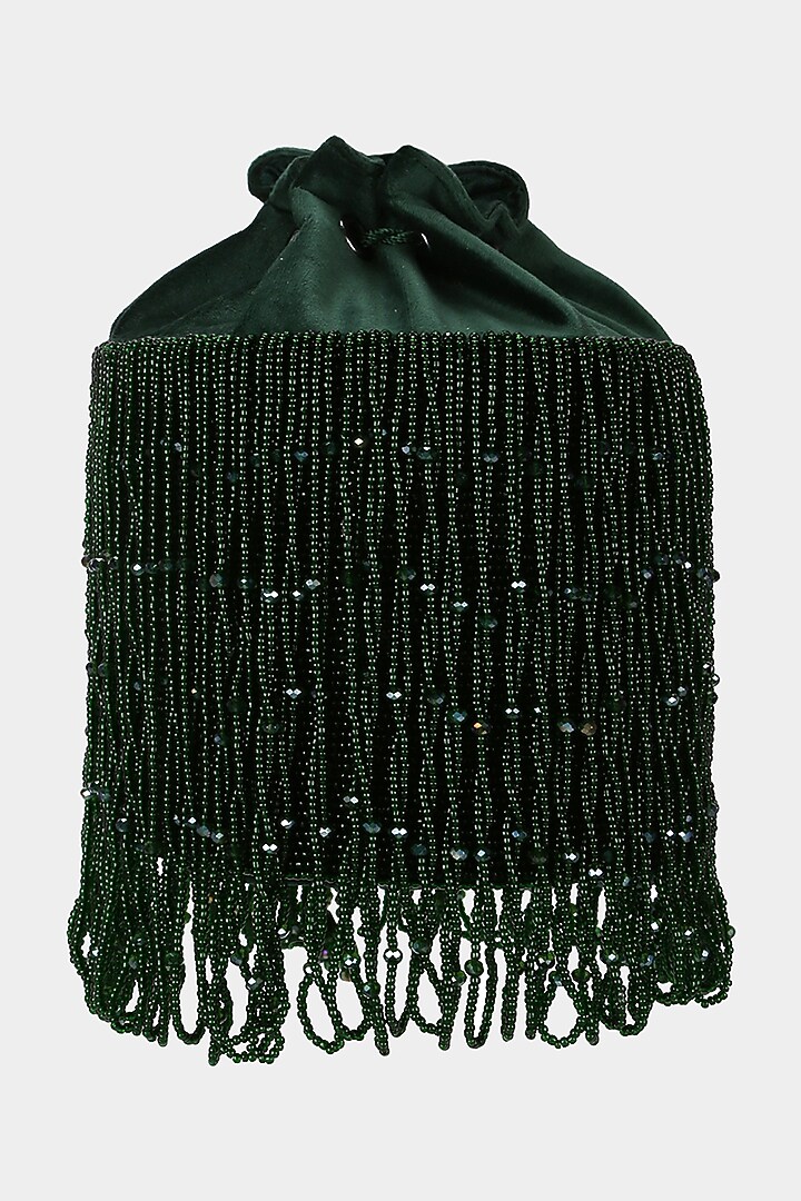Emerald Green Hand Embroidered Bucket Bag by Aanchal Sayal at Pernia's Pop Up Shop