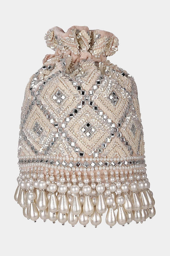 Blush Pink Embroidered Bucket Bag by Aanchal Sayal at Pernia's Pop Up Shop