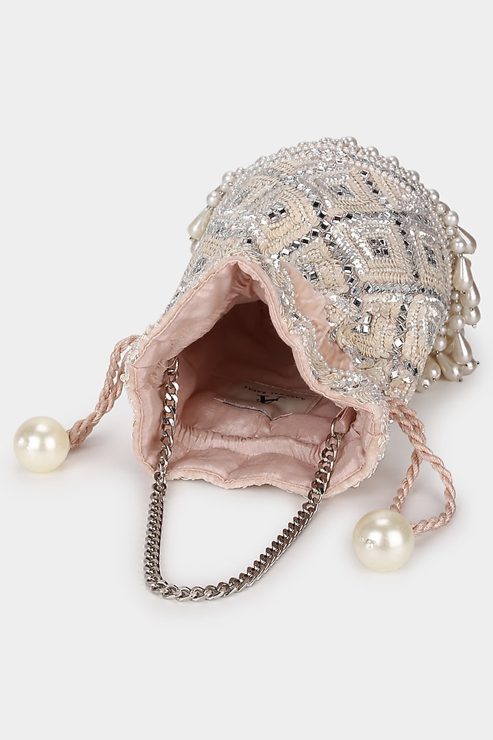Blush Pink Embroidered Bucket Bag by Aanchal Sayal at Pernia's Pop Up Shop