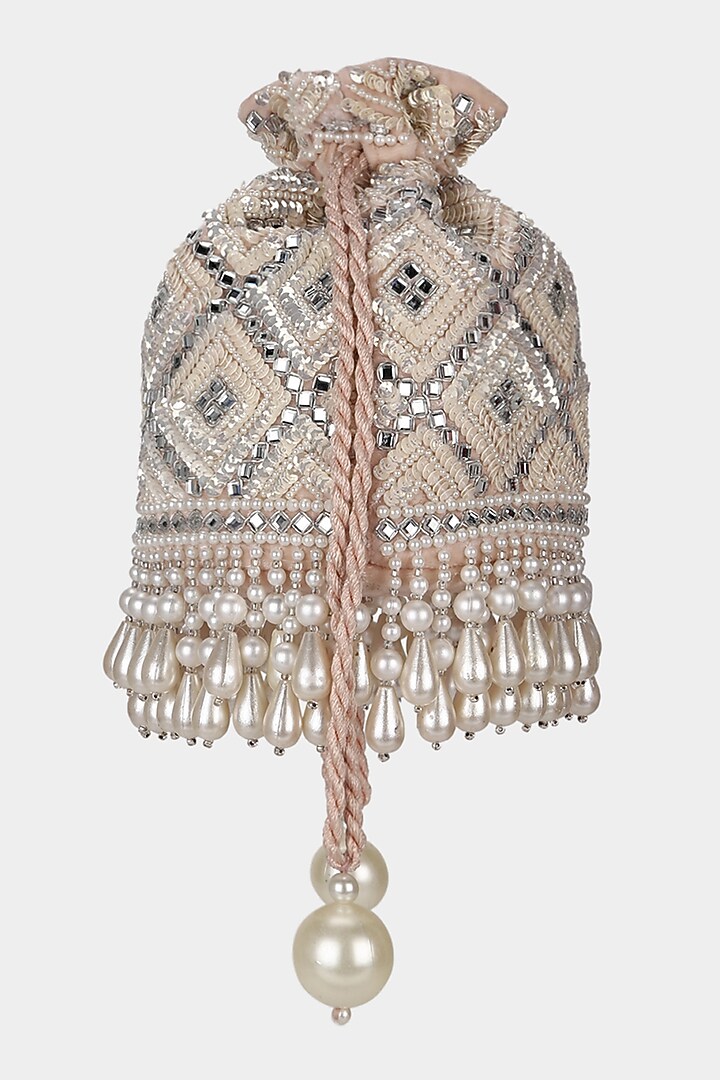 Blush Pink Embroidered Bucket Bag by Aanchal Sayal at Pernia's Pop Up Shop