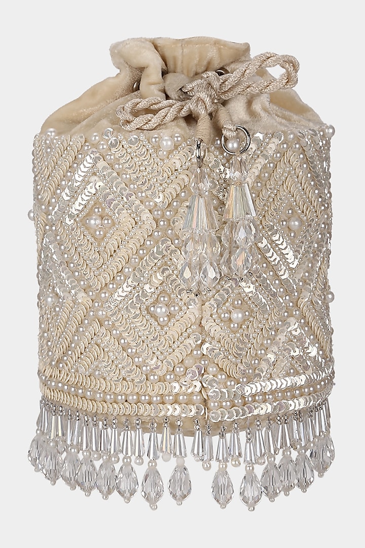 Beige Embroidered Bucket Bag by Aanchal Sayal