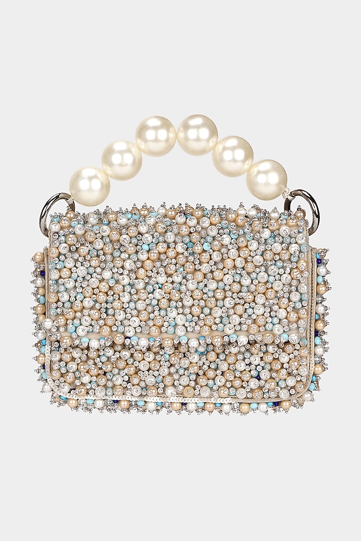 Beige Embellished Mini Bag by Aanchal Sayal at Pernia's Pop Up Shop