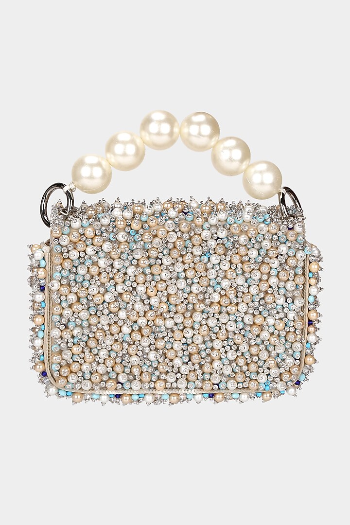 Beige Embellished Mini Bag by Aanchal Sayal at Pernia's Pop Up Shop
