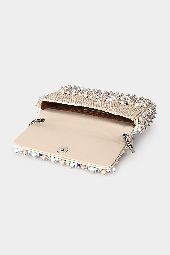 Beige Embellished Mini Bag by Aanchal Sayal at Pernia's Pop Up Shop