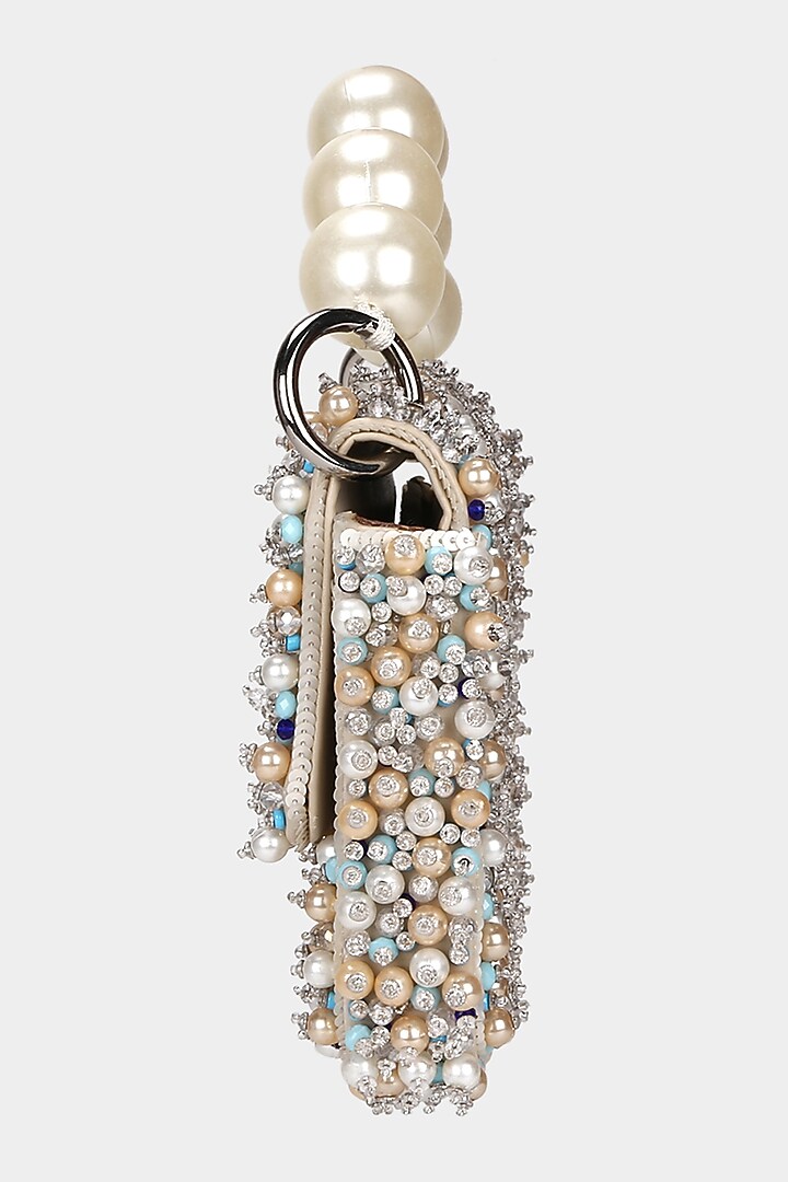Beige Embellished Mini Bag by Aanchal Sayal at Pernia's Pop Up Shop