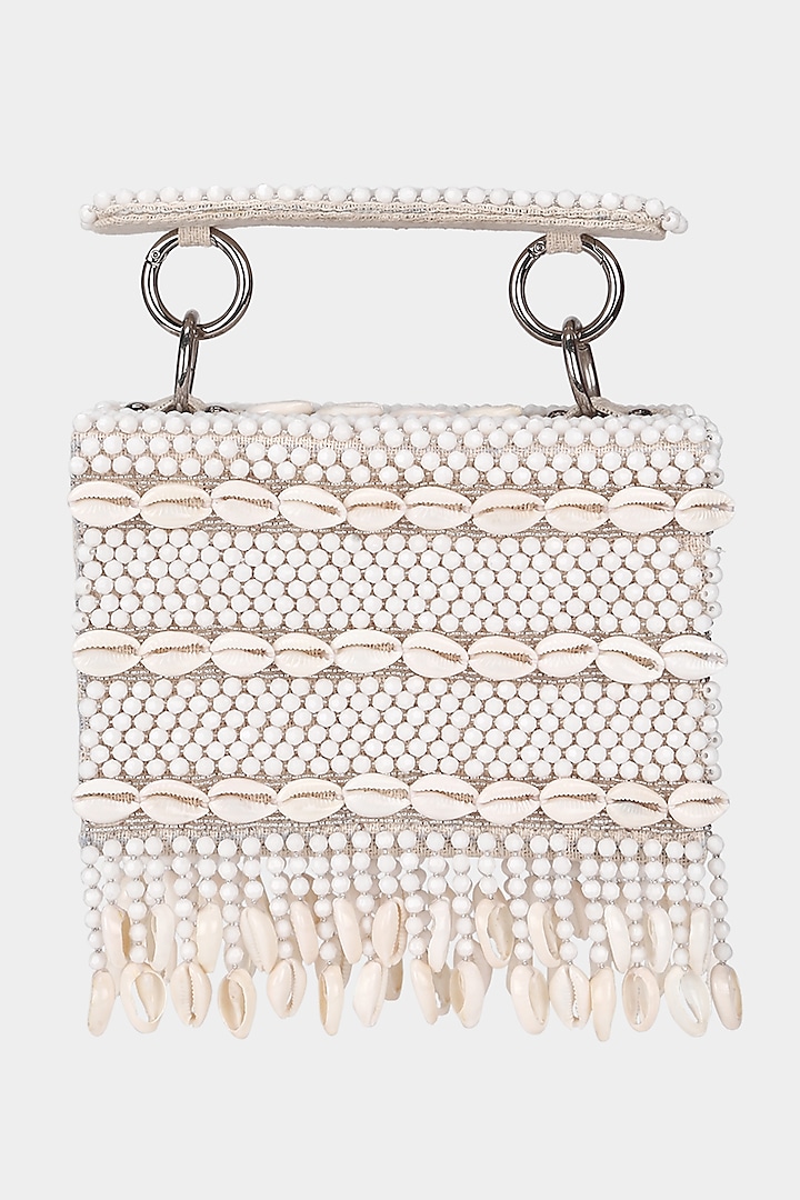 Ivory Shell Embellished Mini Bag by Aanchal Sayal