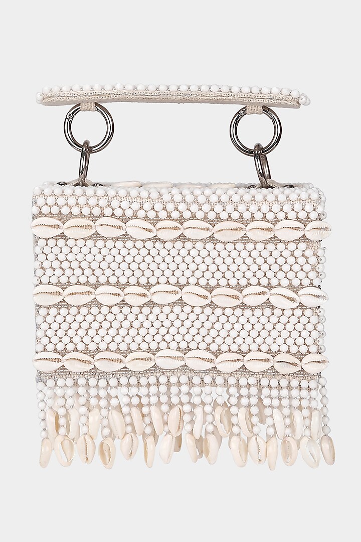 Ivory Shell Embellished Mini Bag by Aanchal Sayal