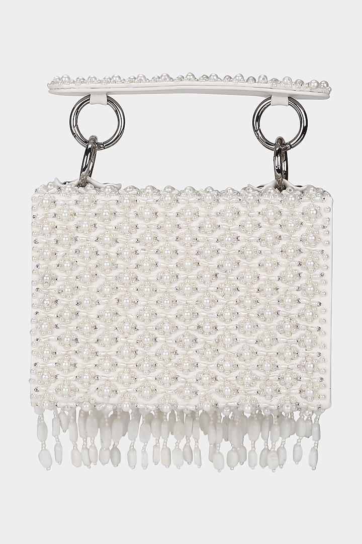 White Embellished Mini Bag by Aanchal Sayal at Pernia's Pop Up Shop