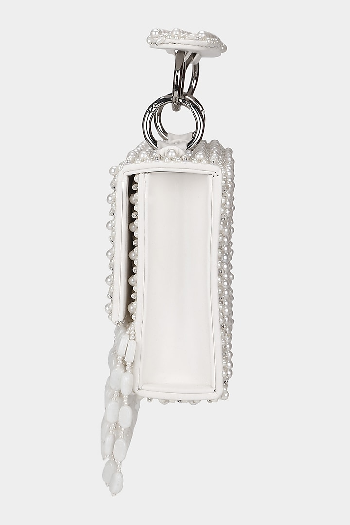 White Embellished Mini Bag by Aanchal Sayal at Pernia's Pop Up Shop