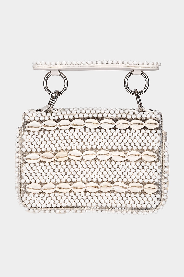 Ivory Seashell Embellished Mini Bag by Aanchal Sayal at Pernia's Pop Up Shop