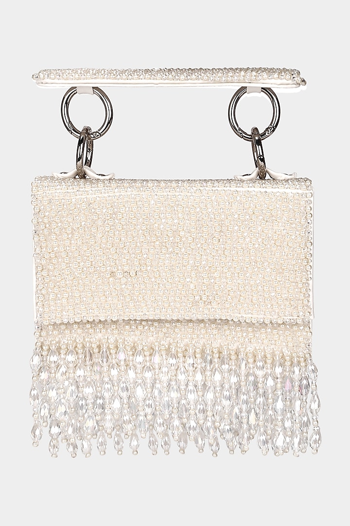 White Pearl Embellished Mini Bag by Aanchal Sayal