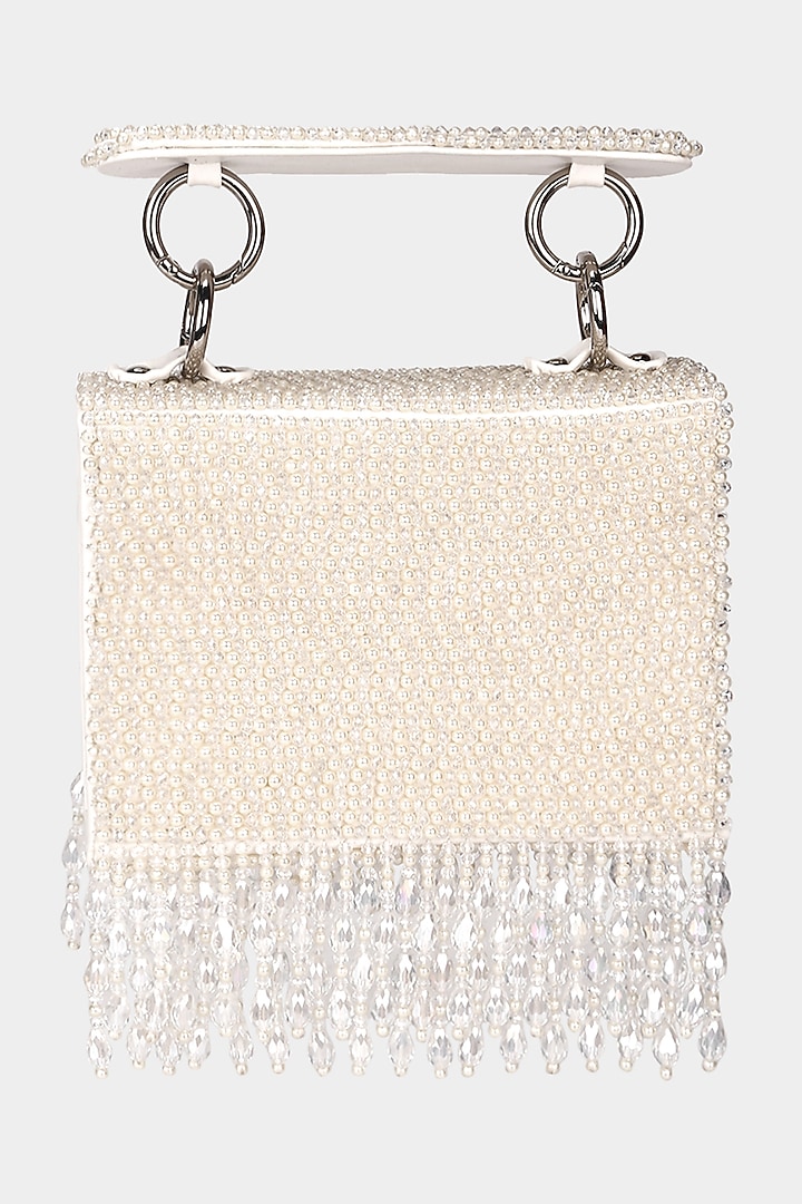 White Pearl Embellished Mini Bag by Aanchal Sayal at Pernia's Pop Up Shop