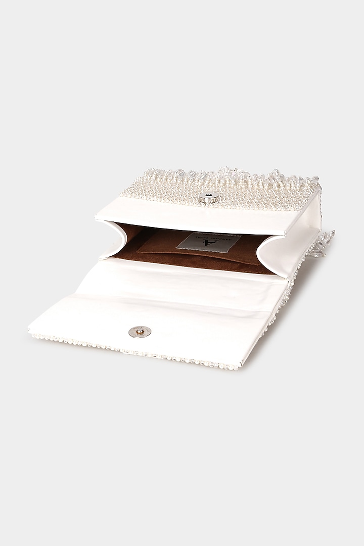 White Pearl Embellished Mini Bag by Aanchal Sayal at Pernia's Pop Up Shop
