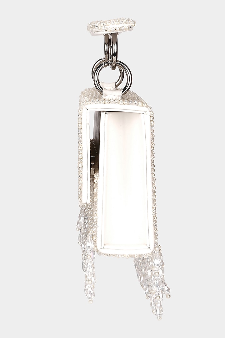 White Pearl Embellished Mini Bag by Aanchal Sayal at Pernia's Pop Up Shop