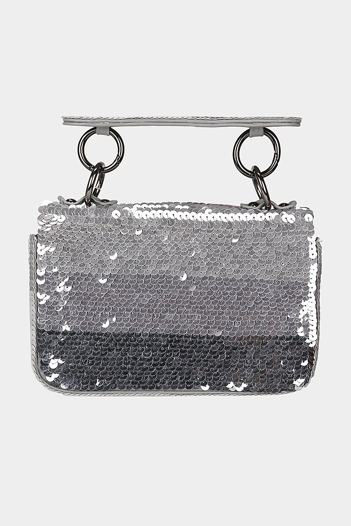 Silver Sequins Embellished Mini Bag by Aanchal Sayal at Pernia's Pop Up Shop