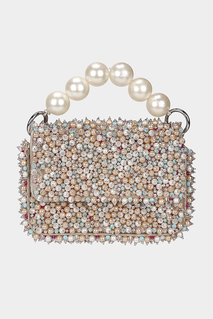 Ivory Crystal Embellished Mini Bag by Aanchal Sayal