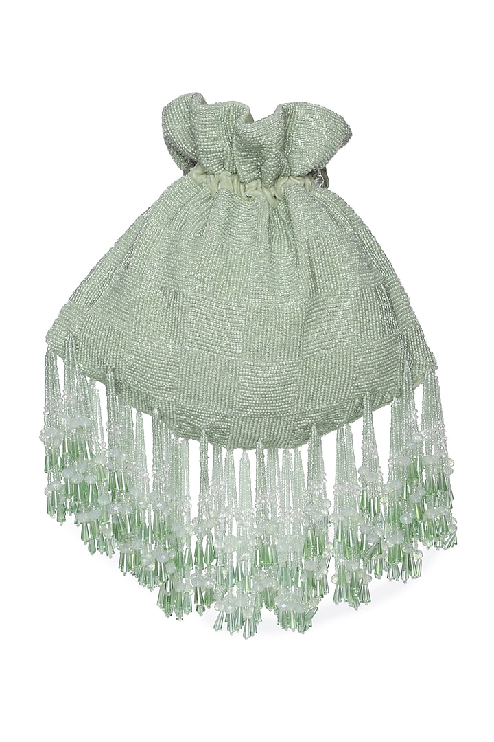 Mint Green Potli With Crystals by Aanchal Sayal at Pernia's Pop Up Shop
