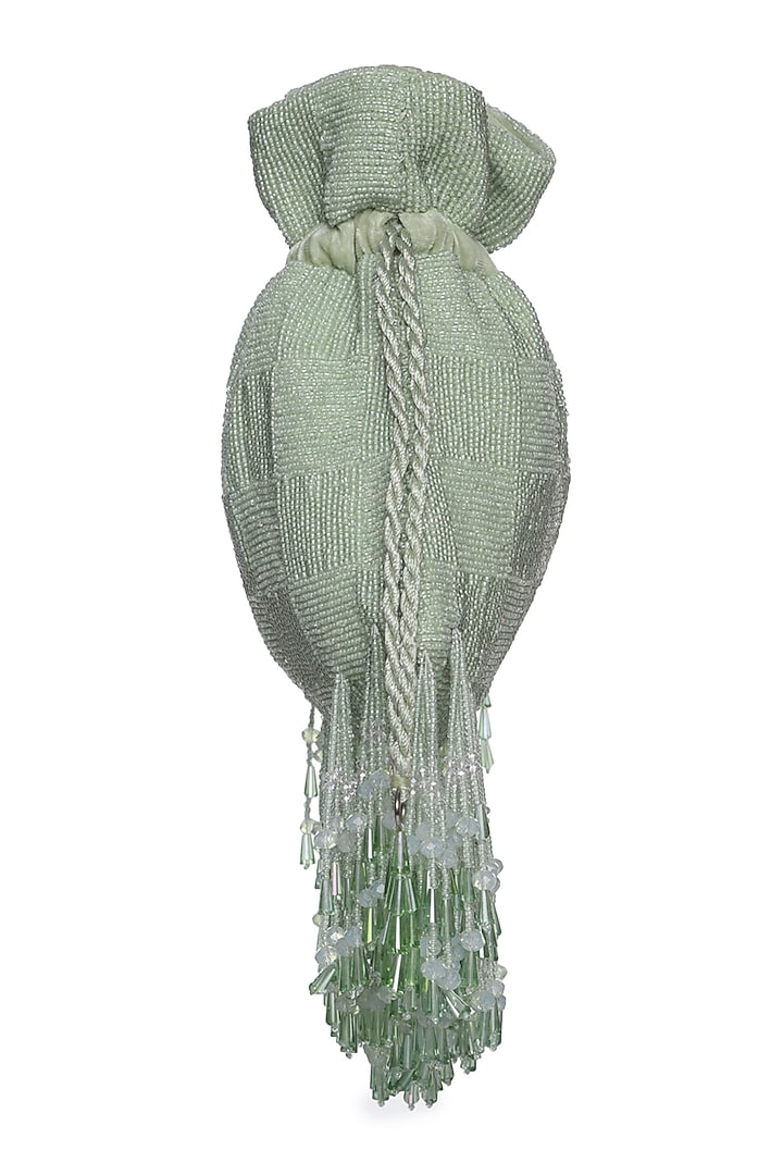 Mint Green Potli With Crystals by Aanchal Sayal at Pernia's Pop Up Shop