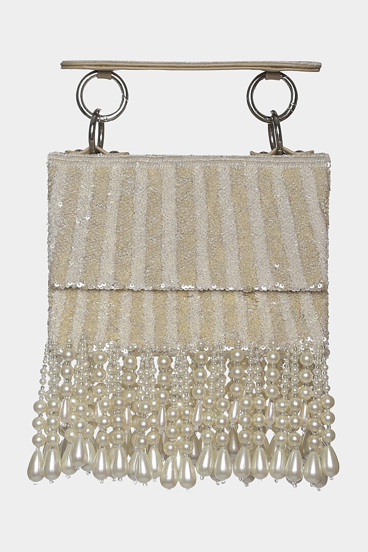Ivory Beads Embellished Mini Bag by Aanchal Sayal at Pernia's Pop Up Shop