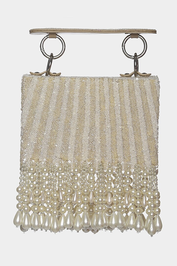 Ivory Beads Embellished Mini Bag by Aanchal Sayal at Pernia's Pop Up Shop