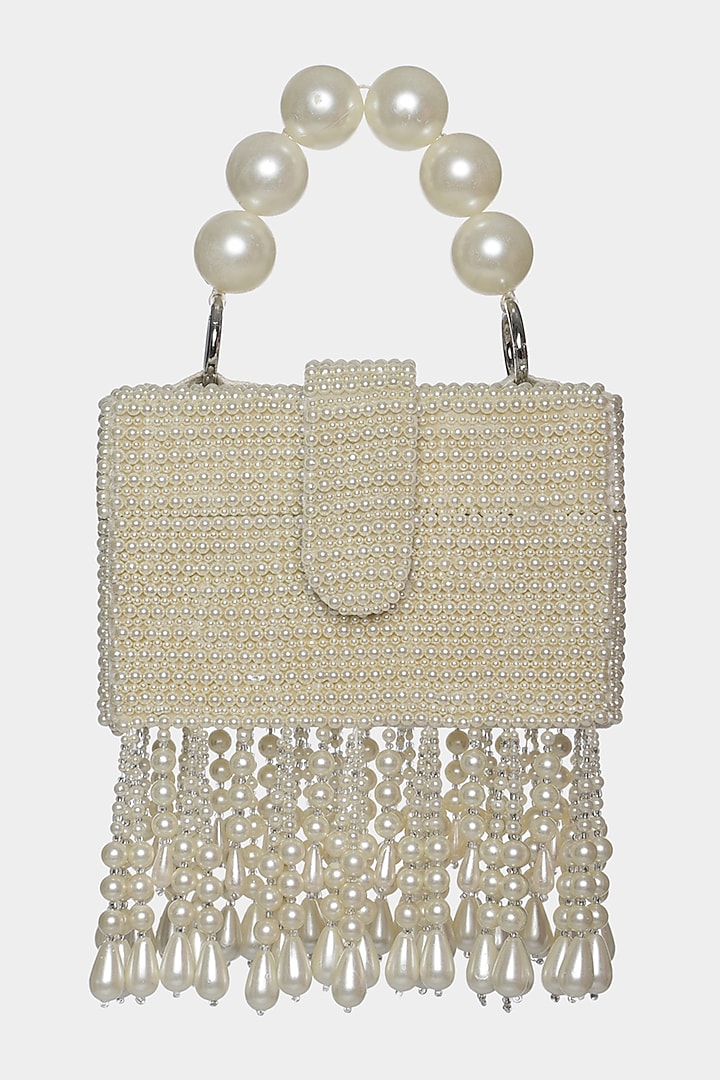 Ivory Mini Bag With Pearl Embellishments by Aanchal Sayal at Pernia's Pop Up Shop