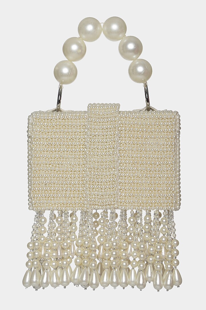 Ivory Mini Bag With Pearl Embellishments by Aanchal Sayal at Pernia's Pop Up Shop