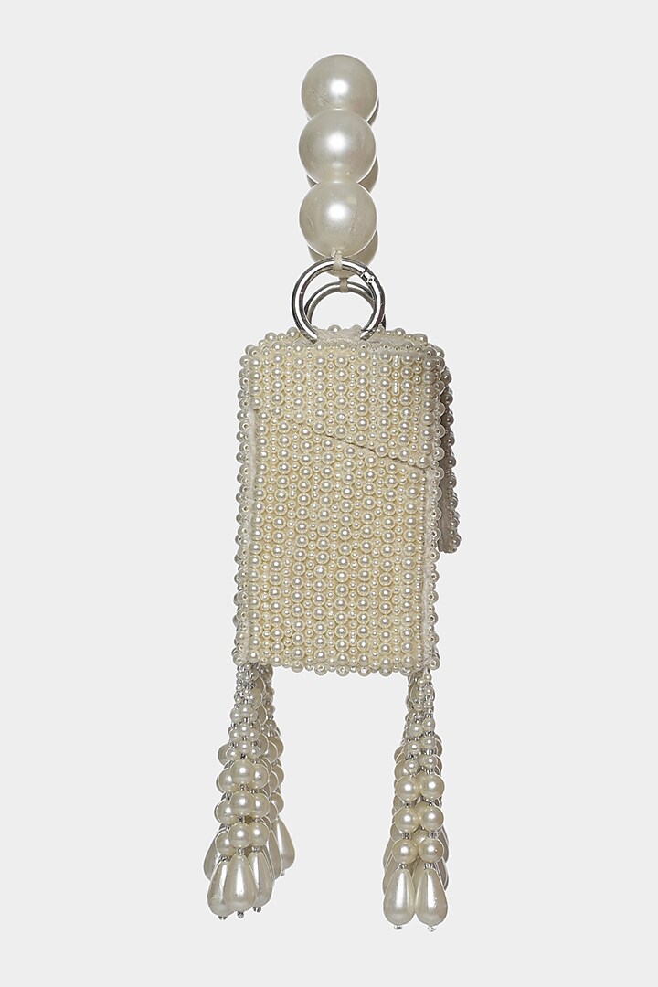 Ivory Mini Bag With Pearl Embellishments by Aanchal Sayal at Pernia's Pop Up Shop