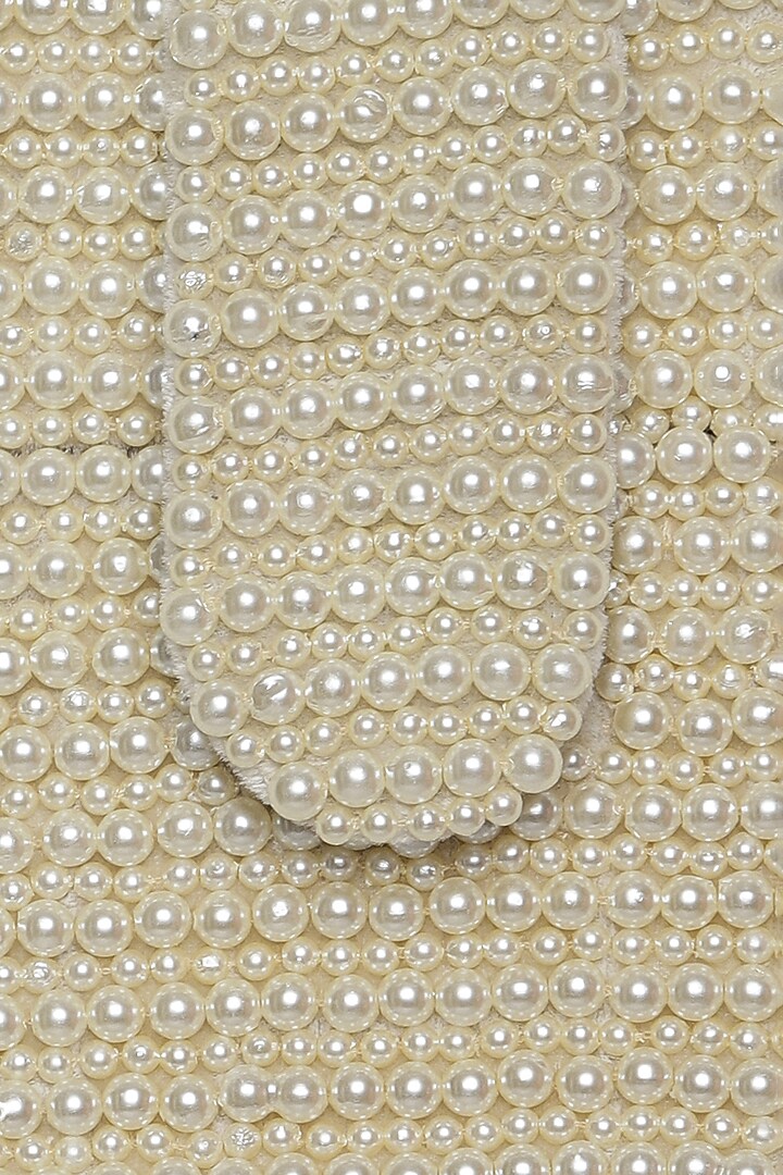 Ivory Mini Bag With Pearl Embellishments by Aanchal Sayal at Pernia's Pop Up Shop