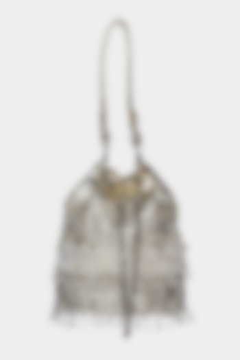 Ivory & Silver Potli Bucket Bag With Crystals by Aanchal Sayal