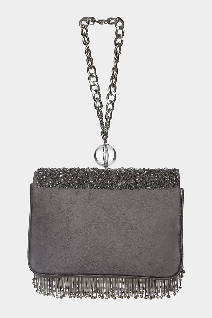 Grey & Silver Embellished Mini Bag by Aanchal Sayal at Pernia's Pop Up Shop