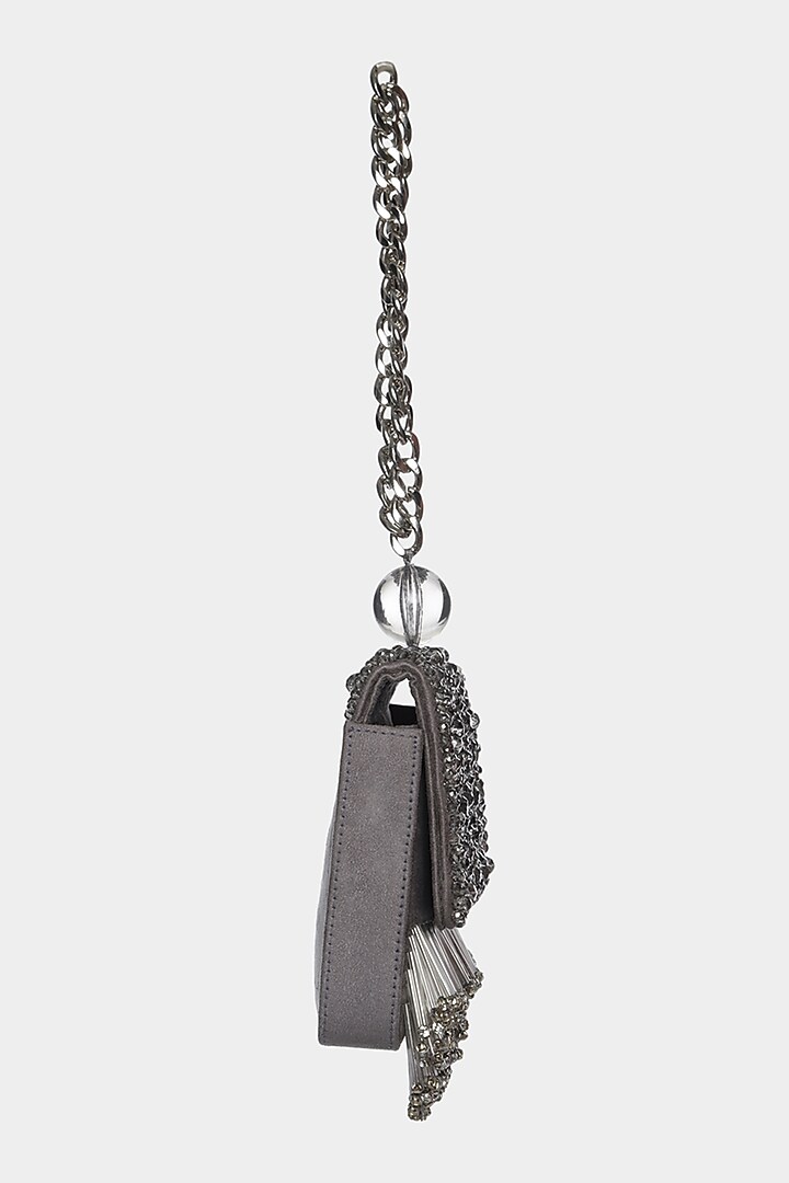 Grey & Silver Embellished Mini Bag by Aanchal Sayal at Pernia's Pop Up Shop