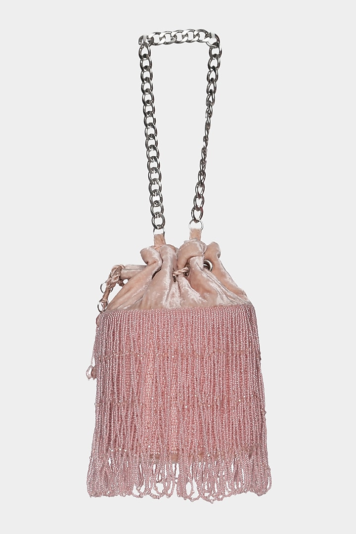 Blush Pink Embroidered Potli Bucket Bag by Aanchal Sayal at Pernia's Pop Up Shop