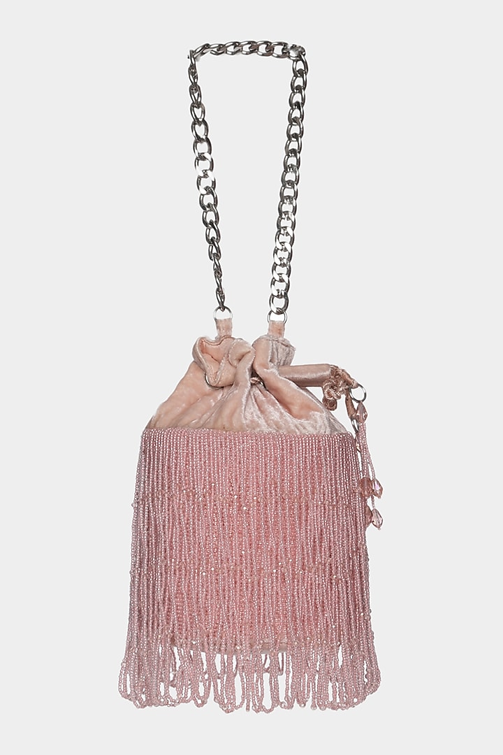 Blush Pink Embroidered Potli Bucket Bag by Aanchal Sayal at Pernia's Pop Up Shop