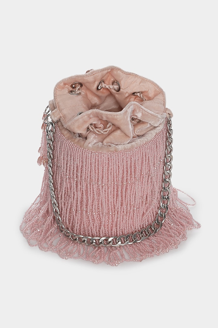 Blush Pink Embroidered Potli Bucket Bag by Aanchal Sayal at Pernia's Pop Up Shop
