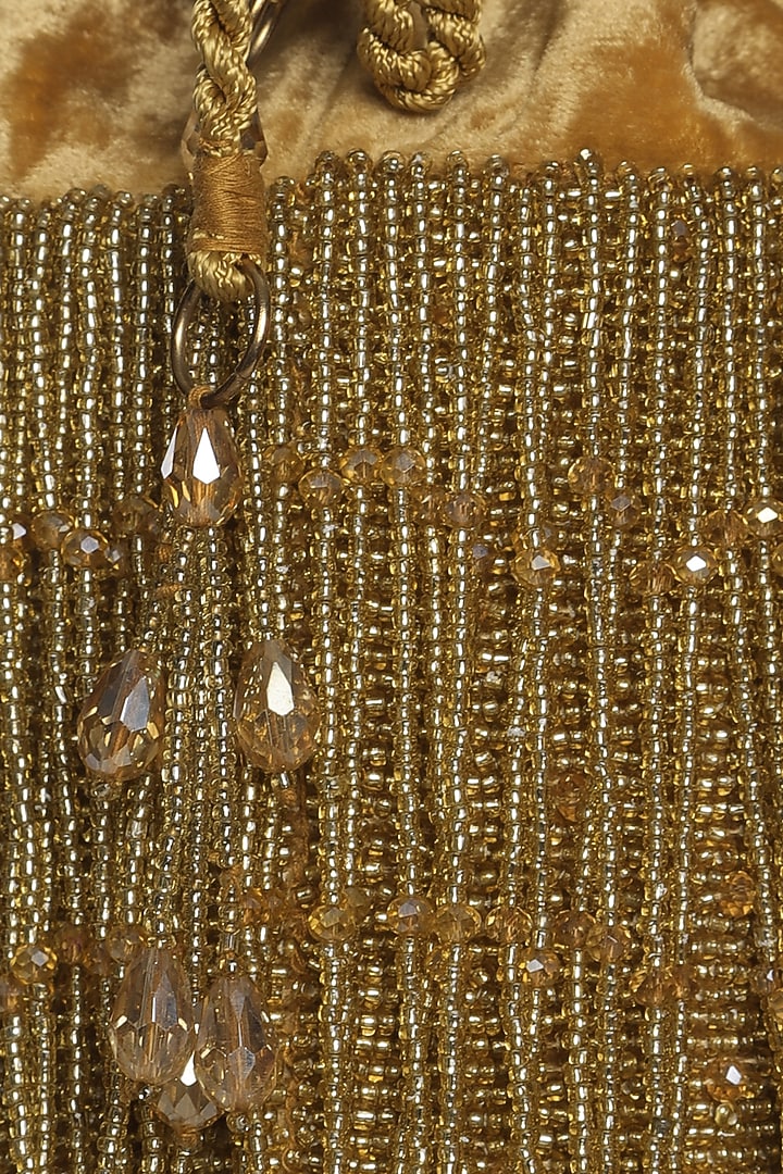 Golden Embroidered Potli Bucket Bag by Aanchal Sayal at Pernia's Pop Up Shop