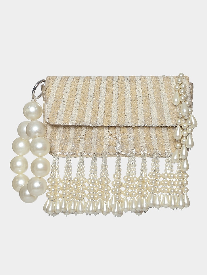 Beige & Ivory Embroidered Mini Bag by Aanchal Sayal