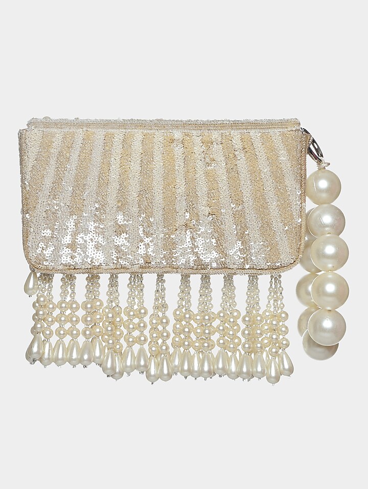 Beige & Ivory Embroidered Mini Bag by Aanchal Sayal at Pernia's Pop Up Shop