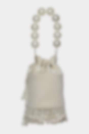 Ivory Pearl Embroidered Bucket Bag by Aanchal Sayal
