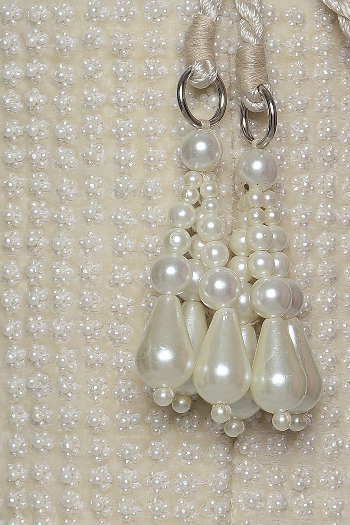 Ivory Pearl Embroidered Bucket Bag by Aanchal Sayal at Pernia's Pop Up Shop