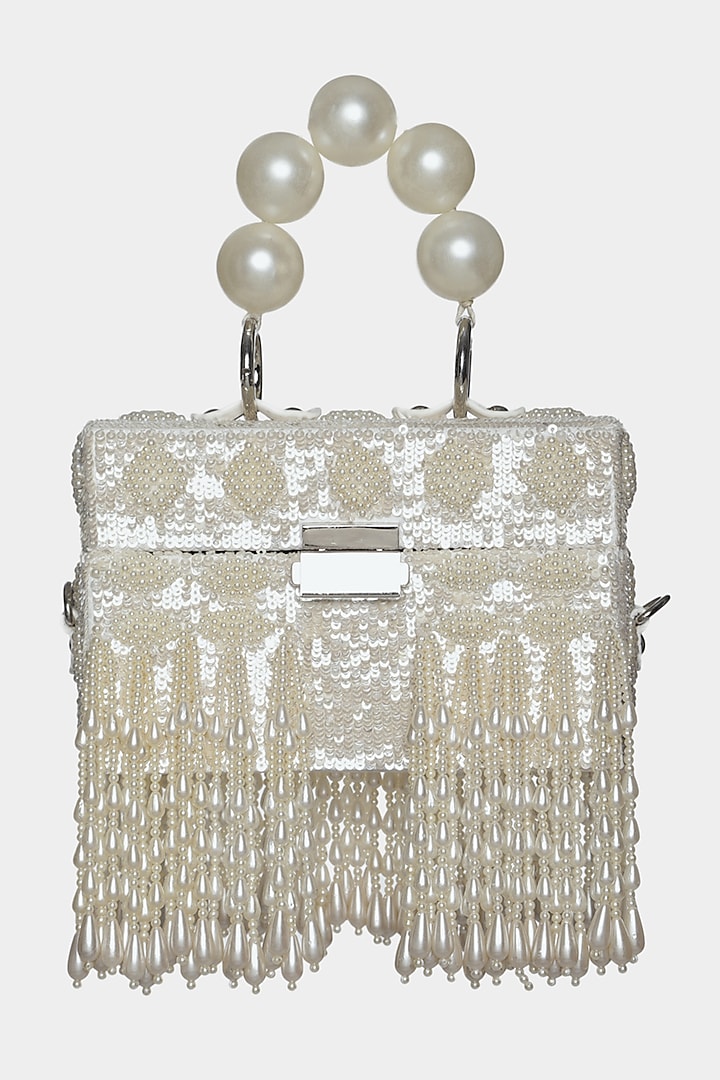 Ivory Embellished Mini Box Bag by Aanchal Sayal