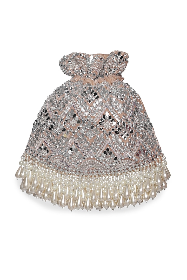 Blush Pink & Ivory Pearl Embellished Potli by Aanchal Sayal at Pernia's Pop Up Shop