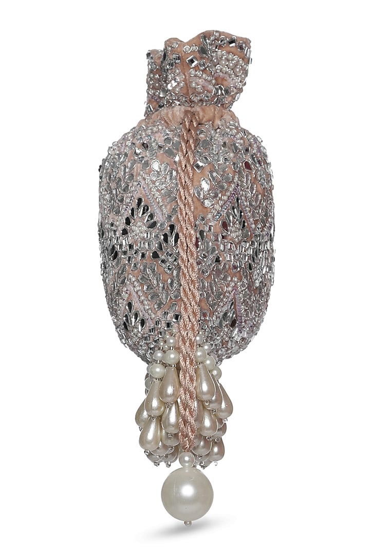 Blush Pink & Ivory Pearl Embellished Potli by Aanchal Sayal at Pernia's Pop Up Shop