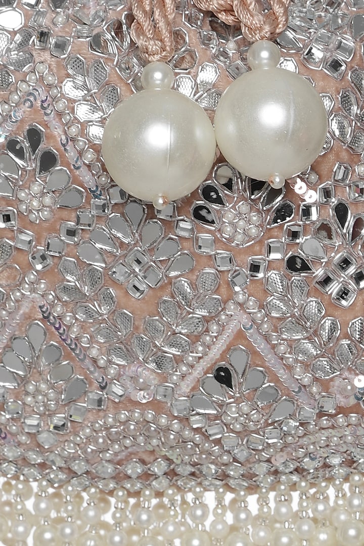 Blush Pink & Ivory Pearl Embellished Potli by Aanchal Sayal at Pernia's Pop Up Shop