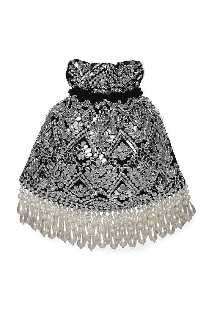 Black & Ivory Pearl Embellished Potli by Aanchal Sayal at Pernia's Pop Up Shop