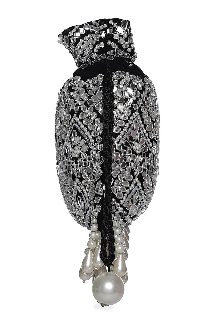 Black & Ivory Pearl Embellished Potli by Aanchal Sayal at Pernia's Pop Up Shop